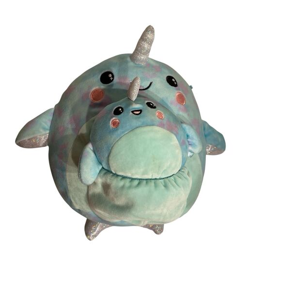 Swishmallows Plush Toy Featuring Elani The Narwhal  10” And Her Baby 5” - Picture 1 of 10